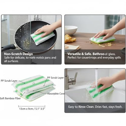 Scrub Sponges for Dishes, Non-Scratch Scrubbing Sponges for Kitchen - Dual-Sided Scouring Pads for Heavy Duty Cleaning - Sustainable Cellulose & Durable Fiber (12Pack)