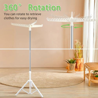 Clothes Drying Rack, Drying Rack 33-68 inches Stable and Heavy-Duty Tripod Base Thickened Stainless Steel Saving Space 27 Pieces of Clothing - color: White