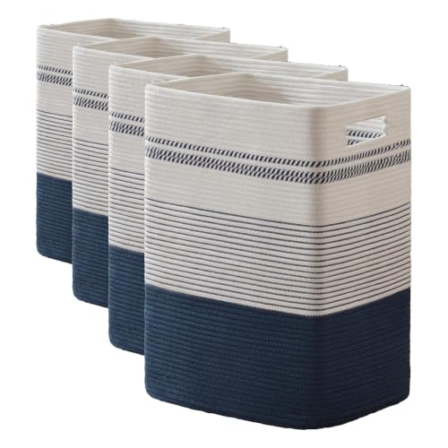 80L Large Cotton Rope Laundry Basket for Bedroom & Laundry Room, Tall Clothes Hamper with Sturdy Handles, Neutral Storage Bin Capable of Holding Blankets and Toys (Pack of 4) - color: Dark Blue& White, size: 80L (Pack of 4)