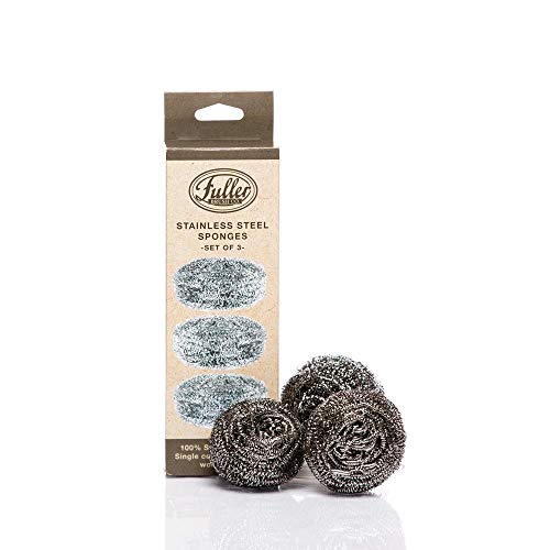 Fuller Brush Stainless Steel Scrubbing Sponges – 1-Pack (1 Set of 3 = 3 Pieces) – Heavy Duty Kitchen Scour Sponges for Dishes, Pots & Pans