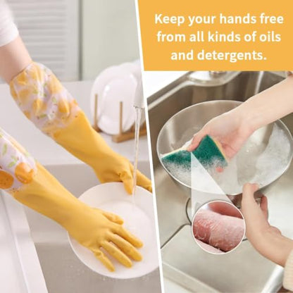 Dishwashing Cleaning Gloves, Rubber Kitchen Glove 2 Pairs