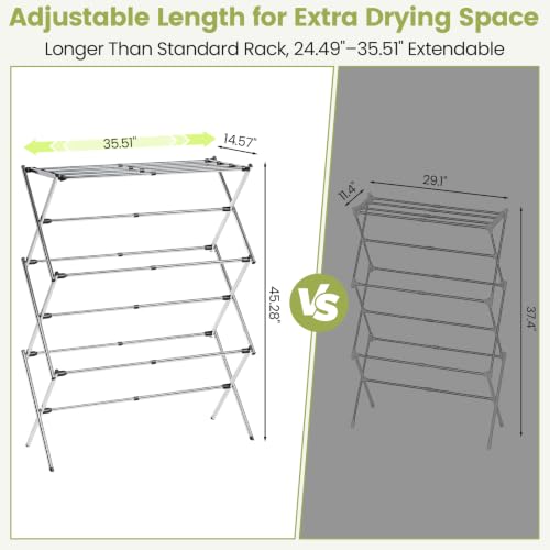 APEXCHASER Stainless Steel Clothes Drying Rack, 45.28" H × 14.57" D - color: Silver, size: Large