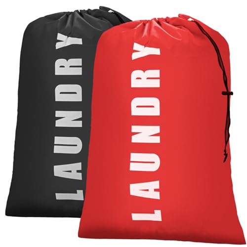Isink Laundry Bag, 2 Pack Travel Laundry Bags for Dirty Clothes, Large Laundry Bags for Camping & Traveling, Dirty Clothes Travel Bag, 24" x 36" (Black + Red) - color: Laundry Bags (Black + Red)