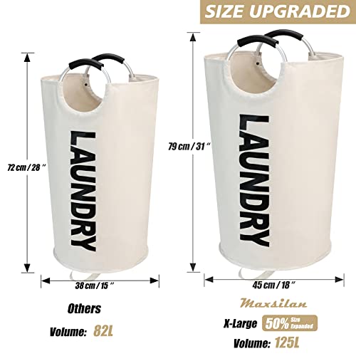 Maxsilan 125L X-Large Laundry Basket Bag, Collapsible Tall Hamper, Beige - color: Beige, size: 125L