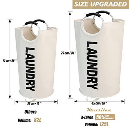 Maxsilan 125L X-Large Laundry Basket Bag, Collapsible Tall Hamper, Beige - color: Beige, size: 125L