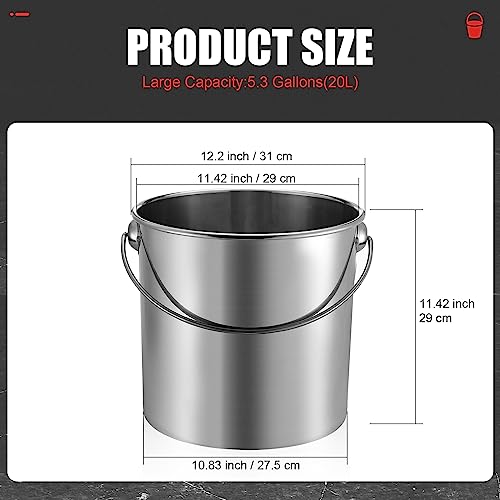 Hsei 2 Pcs Stainless Steel Bucket for Pet Cleaning, 5.3 Gallon Metal Bucket Water Pail with Handle for Fence Kennel Cage Garage Garden Workshop - size: 5.3 Gallon