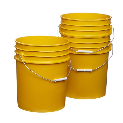5 Gallon Food Grade Plastic Bucket, Open Head Pail with Handle, 12-3/8 in Diameter x 14-3/4 in Height (Yellow, 1 Pack) - color: Yellow, size: 1 Pack
