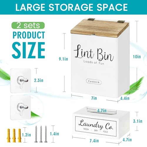 Magnetic Lint Bin and Dryer Sheet Holder Set for Laundry Room Organization - color: White