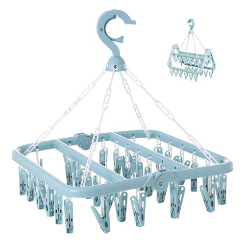 Laundry Drying Rack with 32 Clips, Foldable, Light Blue - color: Light Blue