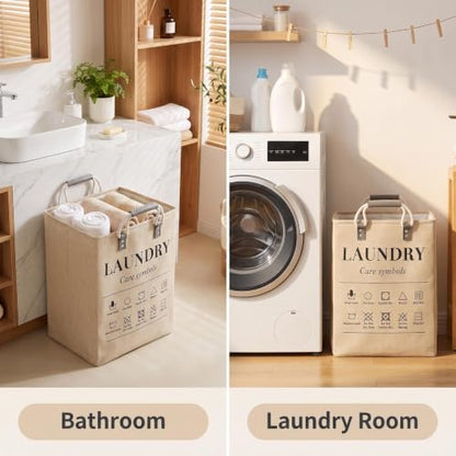 Small Laundry Basket, 50L Foldable Laundry Hamper Organizer with Handles, Fashion Portable Laundry Basket in Bedroom, Laundry Room, Closet, Bathroom, College Dorm (Beige) - color: Beige
