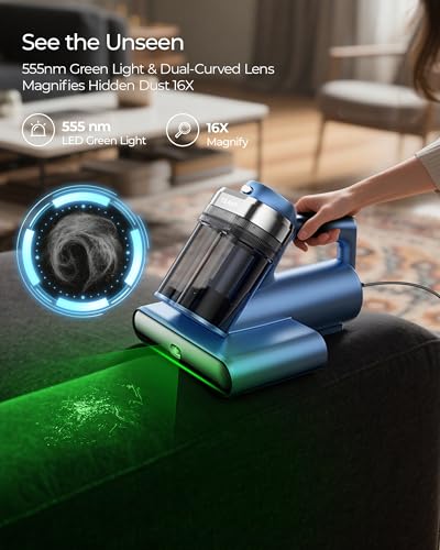 Teant Bed Mattress Vacuum, 18 kPa & Green Light Dust Detection, MV-Grey - color: Upgrade Bright Blue