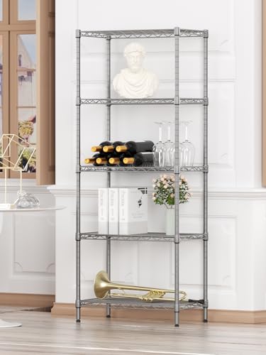 SINGAYE 5 Metal Shelves Wire Shelving Storage Shelf Adjustable Unit Pantry - color: Grey, size: 5 Tier 12"Dx22"Wx59"H