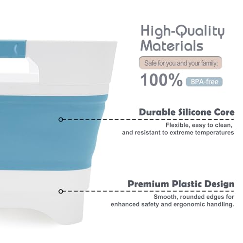 Collapsible Dish Basin with Drain Plug, 2.4 Gal 9L Foldable Wash Basin, Portable Sink Tub for Kitchen, Baby Bottles, Camping, RV, Vegetable Washing and Beverage Tub, Blue - color: Blue