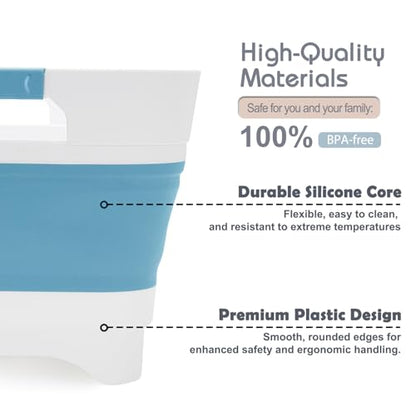 Collapsible Dish Basin with Drain Plug, 2.4 Gal 9L Foldable Wash Basin, Portable Sink Tub for Kitchen, Baby Bottles, Camping, RV, Vegetable Washing and Beverage Tub, Blue - color: Blue