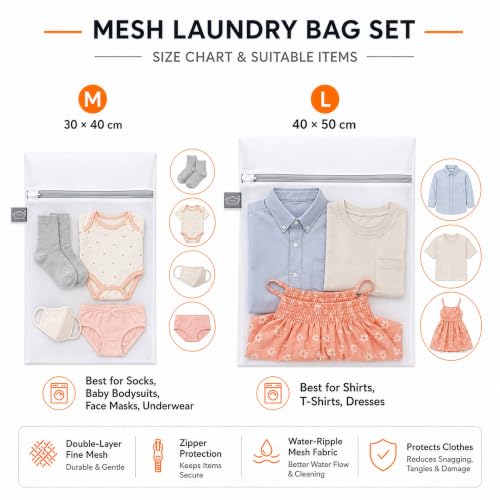 Kimmama Laundry Bags Mesh Wash Bag, Mesh Bag for Laundry, L+M - color: White, size: 1L(16x20")+1M(12x16")