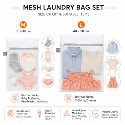 Kimmama Laundry Bags Mesh Wash Bag, Mesh Bag for Laundry, L+M - color: White, size: 1L(16x20")+1M(12x16")