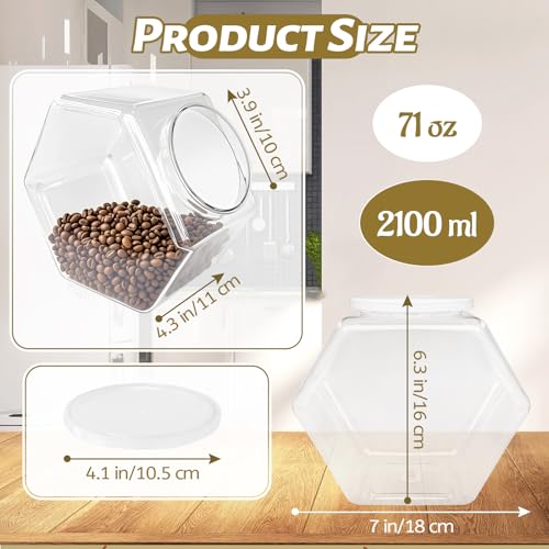 Woozettn Plastic Candy Jar,Hexagon Cookie Jars for Kitchen,Clear Hexagonal Containers with Lids for Dry Food,Candy,Snacks,Cookies,Craft,Laundry Pod(1 Pcs)