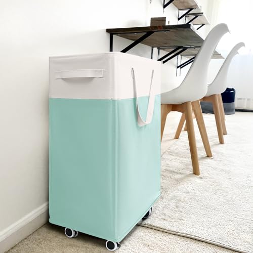 Goodpick Laundry Basket with Wheels, 75L Laundry Hamper with Wheels, Large Laundry Basket with Removable Wash Bag, Clothes Hamper for Laundry, Blue&White - color: Blue & White 1-Pack