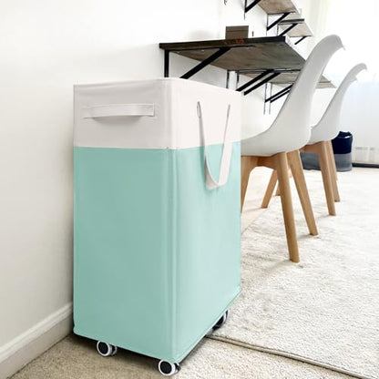 Goodpick Laundry Basket with Wheels, 75L Laundry Hamper with Wheels, Large Laundry Basket with Removable Wash Bag, Clothes Hamper for Laundry, Blue&White - color: Blue & White 1-Pack