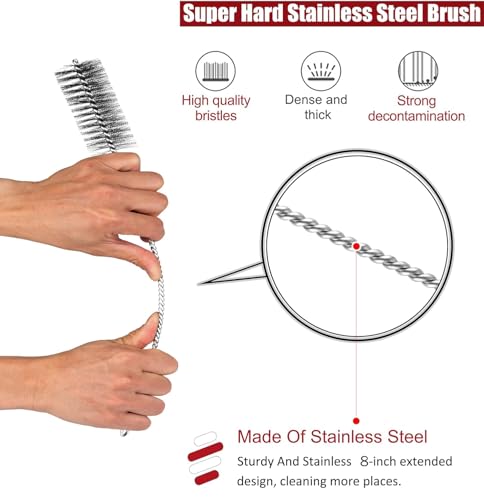 Pipe Cleaning Brush Set Stainless Steel Bristles - size: 8 Inch