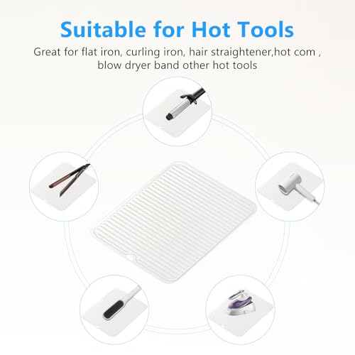 Heat Resistant Mat Large Silicone Hot Hair Tools Mat for Curling Irons Flat Iron Hair Straightener Vanity Mat Portable Hair Styling Tools Hot Pad 14.2"*11" - color: Off White