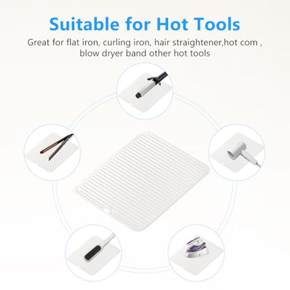Heat Resistant Mat Large Silicone Hot Hair Tools Mat for Curling Irons Flat Iron Hair Straightener Vanity Mat Portable Hair Styling Tools Hot Pad 14.2"*11" - color: Off White