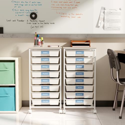 Giantex 8 Drawers Rolling Cart with Wheels, Wood Top, Sturdy Frame - color: White, size: 8 Drawer-15"x11"x30"