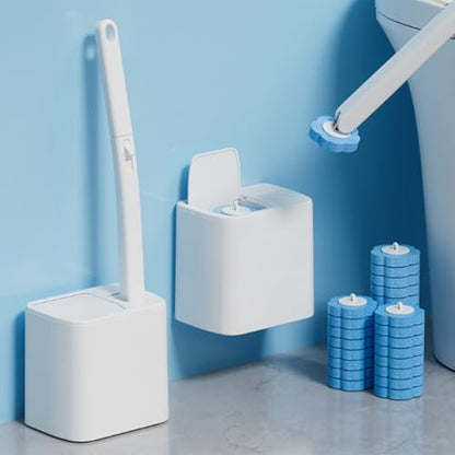 Disposable Brush with Holder & Refill Heads - Hygienic Sanitary Toilet Cleaner for Easy Cleaning, Streak-Free Fresh Bathroom, No Mess Disposable Toilet Bowl Cleaner Wand (1, White) - color: White+18 Refill
