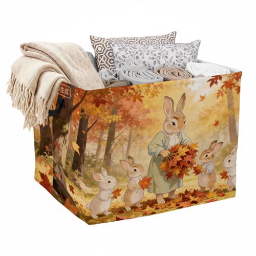 Rabbit Laundry Hamper with Handles,Large 56L Foldable Square Clothes Basket Multi‑Use Blanket Storage Bins for Organizing Books,Toys,Gifts,Room Decoration,Laundry Room,Dorm Nursery - color: Rabbit