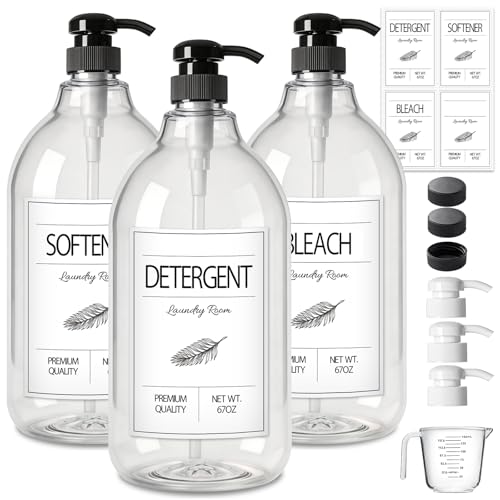 GMISUN Laundry Detergent Soap Dispenser, Plastic Liquid Laundry Detergent Dispenser, Container for Farmhouse Laundry Room Decor, Organizer for Liquid SoftenerBleach Heavy Duty Plastic Bottle(3 Pack) - size: 3 Pack