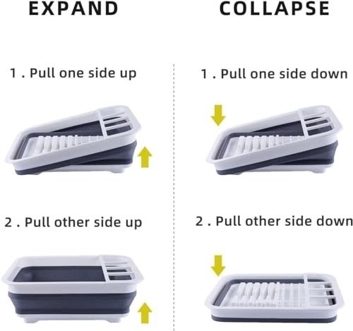 THANSTAR Collapsible Dish Drying Rack for RV Kitchen, Foldable Drainer Organizer for Kitchen Countertop, Space Saving Portable Dish Rack for Campers, Travel Trailer & Small Spaces, Easy Storage, Grey - color: White-gray