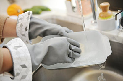 Full Circle Splash Patrol - Natural Latex Cleaning Dish Gloves, Stay-Dry Cotton Cuffs, Durable with Protective Lining, Small/Medium, (1 Pair) Grey - color: Gray