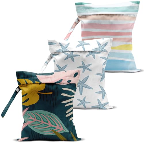 3 Pcs Wet Bag, Wet Dry Bag, Waterproof Bag, Small Laundry Bag, Wet Bag for Pool, Beach, Swimsuit, Makeup Bag, Diapers, Cruise Ship Essentials, Leaves Beach Accessories Travel for Women - color: 3PCS Starfish 2