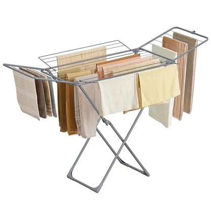 SONGMICS Clothes Drying Rack, Foldable, Heavy Duty, 4 Gullwings - color: Gray, style: 4 Gullwings（31.7"D)