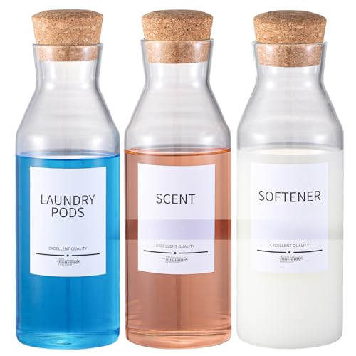 3Pack Glass Laundry Detergent Dispenser with 7Pcs Labels,40oz Liquid Laundry Detergent Dispenser,Laundry Containers for Organizing Liquid Detergent Dispenser Laundry Soap Dispenser - size: 34oz*3 (Wooden lid)