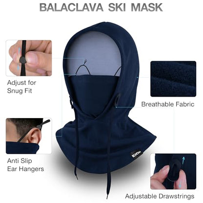 Balaclava Ski Mask, 4-in-1 Warm Adjustable Neck Gaiter for Men Women - color: Dark Blue+heather Grey