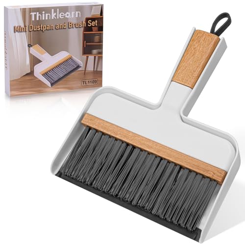 ThinkLearn Mini Dustpan and Brush Set, Bamboo Handle with Rubber Lip - color: White
