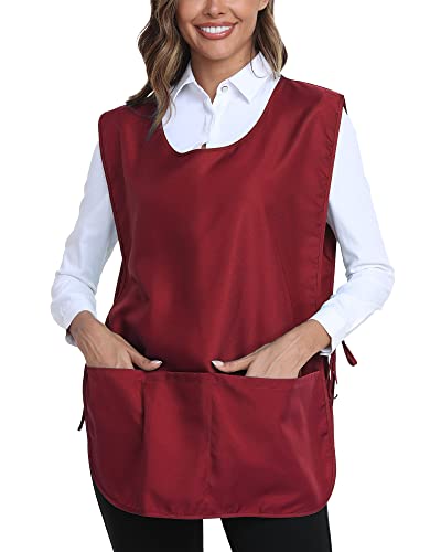 Xeoxarel Unisex Cobbler Apron with 3 Deep Pockets, Smock Vest Apron - color: 1 Pack - Red
