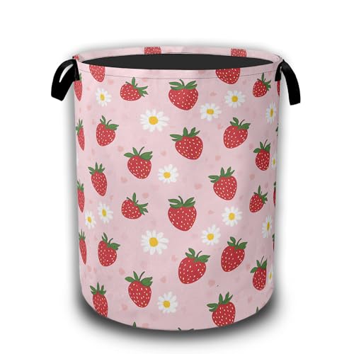 Laundry Hamper,Strawberry Groovy Floral Collapsible Laundry Baskets Waterproof Oxford Cloth With Handles,Clothes Storage Bucket Toy Organizer For Bathroom/Nursery/Bedroom 16" x 20.8" - color: Strawberry Groovy Floral