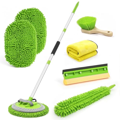 Ordenado 62" Car Wash Brush with Long Handle, 6Pcs Car Wash Kit Exterior - color: Green