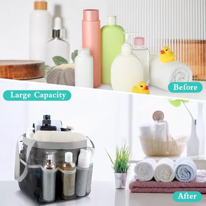 Mesh Shower Caddy Portable - 9 Pockets, Shower Bag for Dorm Room Camping - color: Grey