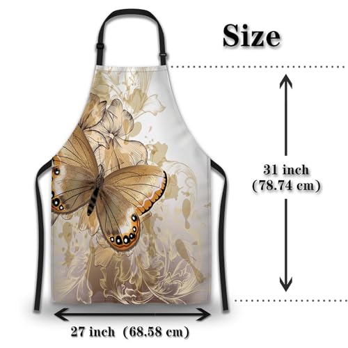 Artist Apron Women Fashion Butterfly Mans Aprons for Kitchen Cooking Restaurant BBQ Painting Crafting Gardening 27” (W) x 31” (H), Waterproof Apron - color: Butterfly