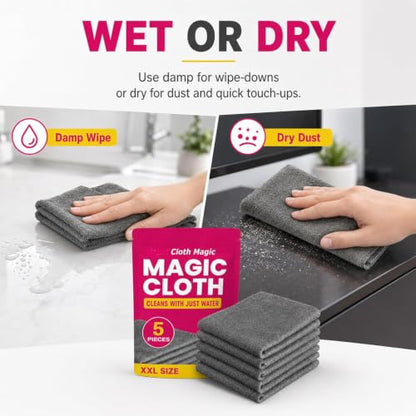 Gemie Magic Cleaning Cloth, GemieCloth Magic Cloth, Lint Free MicrofiberCleaning Cloths for Glass Screens, Cars Window, Kitchen, Reusable 1 Pack (5PCS)