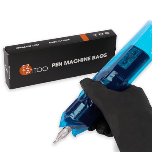EZ Tattoo Machine Covers - 200pcs (2.4 inch X 7 inch) Disposable Tattoo Pen Machine Bags Blue Cartridge Machine Sleeves for Wireless Battery Tattoo Pen Machine (Blue) - color: Blue (2.4 inch X 7 inch)