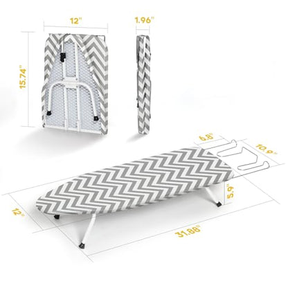 Folding Ironing Board for Small Space, RAINHOL 31"x 12" Gray White Stripes - color: Grey Stripe, size: Steel Mesh