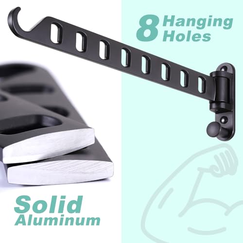 Wall Mounted Clothes Hanger with Swing Arm - 8-Hole Laundry Drying Rack | 180° Rotation & Space Saving for Laundry Room, Closet | Sturdy Hanging Bar | Solid Aluminium(2-Pack, Black) - color: Black (8-hole, 14.2")
