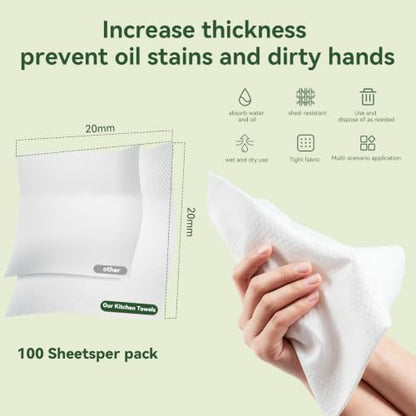 Disposable Cleaning washcloths, 100 Pack 2-Ply Reusable Paper Towels, Square Cleaning Cloths, Disposable Wash Cloths for Kitchen Grease, Spills and Everyday Messes