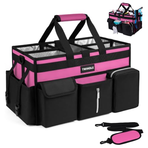 Large Cleaning Caddy With Detachable Divider And Support Board, Large Cleaning Supply Caddy With Adjustable Shoulder Strap & Waist Belt For Cleaners,Housekeepers - color: Rose Pink, size: Large