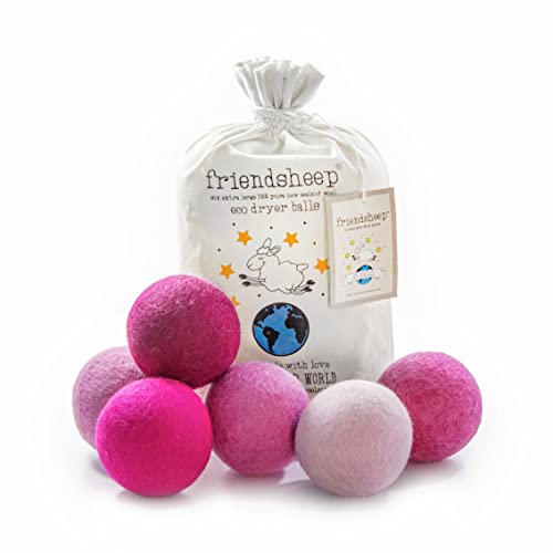 Friendsheep Wool Dryer Balls, Organic Reusable Fabric Softener Alternative for Laundry, Handmade, Fair Trade, Hypoallergenic, Eco-Friendly, Plastic-Free (6 Pack XL - Pink Valentine) - color: Pink Valentine, size: 1 Count (Pack of 6)