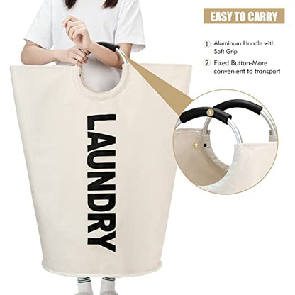 Maxsilan 125L X-Large Laundry Basket Bag, Collapsible Tall Hamper, Beige - color: Beige, size: 125L